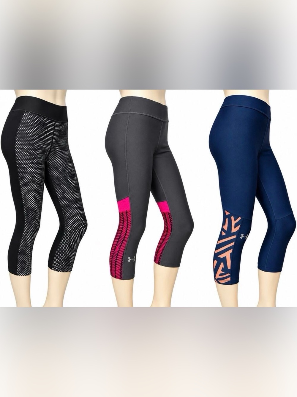 LOT OF 3 Under Armour Women’s Capri Leggings Small HeatGear Compression Athletic